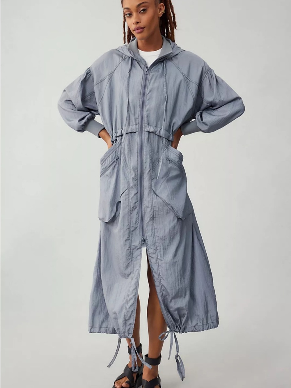 Daily Practice Anthropologie Lightweight Maxi Windbreaker Jacket Gray